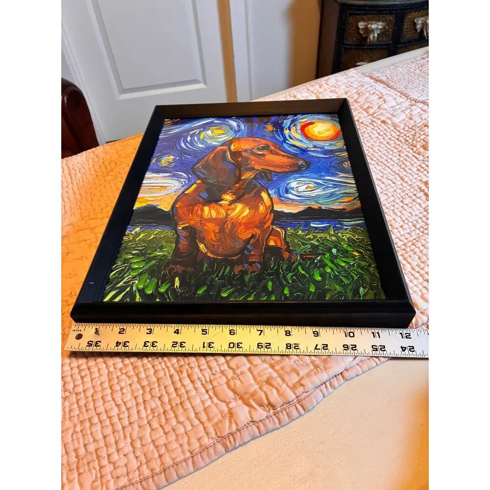 Dachshund Starry Night Van Gogh Style Framed Dog Wall Art 12x15 Doxie